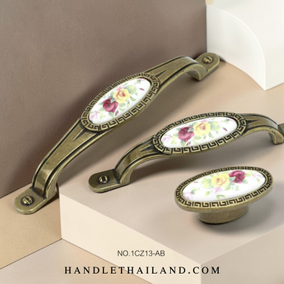 เซตมือจับ ปุ่มจับ วินเทจ (เซรามิก) สีครีม size 96,128 mm. 1CZ13-AB