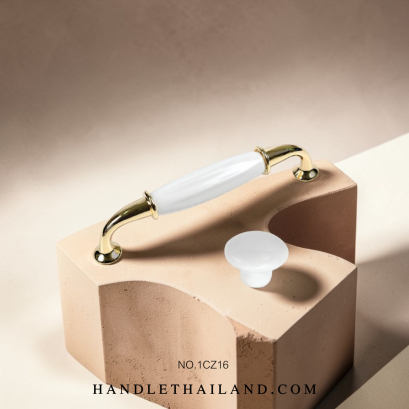 เซตมือจับ ปุ่มจับ (เซรามิก) สีขาว-ทอง 1CZ16WHG-1PS01