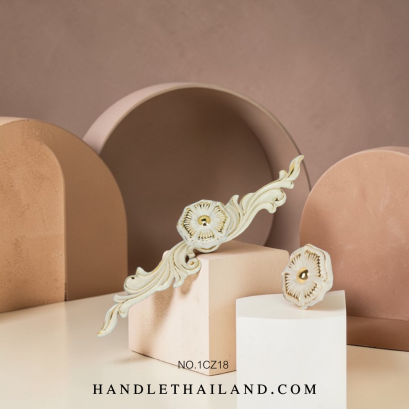 เชตมือจับ ปุ่มจับโบราณ สีขาว-ทอง 1CZ18WHG