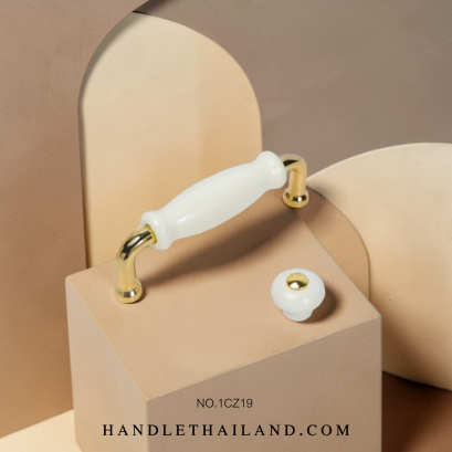 เซตมือจับ ปุ่มจับ วินเทจ (เซรามิก) สีขาว-ทอง 1CZ19010-1PS16