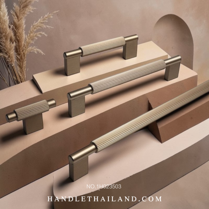 เซตมือจับ ปุ่มจับ (อะลูมิเนียม) สีทองแฮร์ไลน์ size 96,160,320 mm. 1H023
