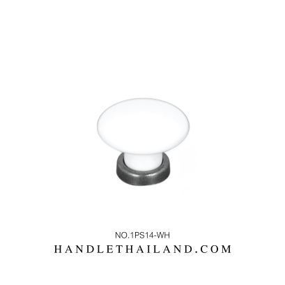 ปุ่มจับ (เซรามิก) ขาว+ฐานดำเงิน 37x29 mm. 1PS14-WH