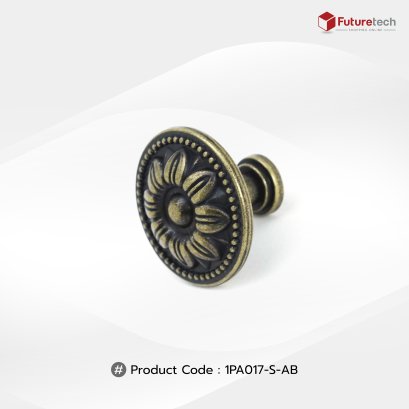 ปุ่มจับโบราณ (ซิงค์) หน้าดอกไม้ ดำ-เหลือง 32x25 mm. 1PA017