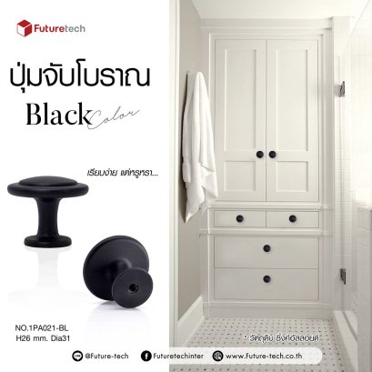 ปุ่มจับโบราณ ซิงค์อัลลอยด์ สีดำด้าน, ดำ-เงิน | 1PA021