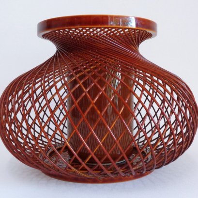 Lacquered Weaving Bamboo Ikebana vase with Ceramic insert