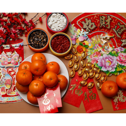Le Floriste premium corporate Chinese New Year gift basket with oranges and flowers, elegant Lunar New Year business gift idea, high-end event floristry for company clients