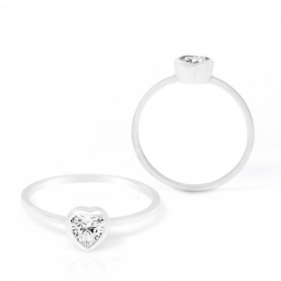 SILVER WHITE CZ HEART STACKING RING