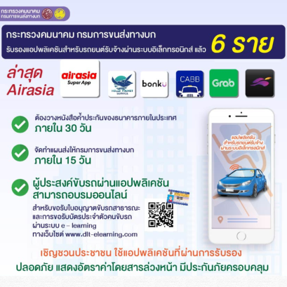 กรมการขนส่งทางบก ล่าสุด!!! ให้การรับรองแอปพลิเคชัน “Airasia”