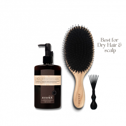 Healthy & Shine Set AVANA Shampoo and AVANA Premium Boar Bristle Brush SET - Best for dry hair