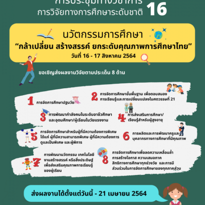 ประชุมทางวิชาการ การวิจัย ทางการศึกษาระดับชาติ ครั้งที่ 16 ประจำปี 2564