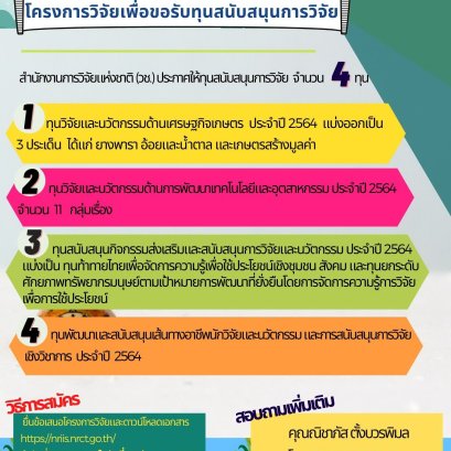 ขอเชิญยื่นข้อเสนอโครงการวิจัยเพื่อขอรับทุนสนับสนุนการวิจัย