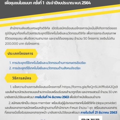 เปิดรับสมัครข้อเสนอโครงการ มุ่งเน้นให้เกิดการต่อยอดภูมิปัญญาท้องถิ่นด้วยการประยุกต์ใช้เทคโนโลยีและนวัตกรรมดิจิทัล