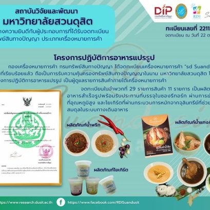 สถาบันวิจัยและพัฒนา ขอแสดงความยินดีกับโครงการปฏิบัติการอาหารแปรรูป