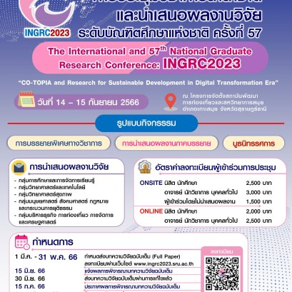 ประชาสัมพันธ์เชิญชวนเข้าร่วมการประชุมวิชาการนานาชาติและนำเสนอผลงานวิจัยระดับบัณฑิตศึกษาแห่งชาติ ครั้งที่ 57