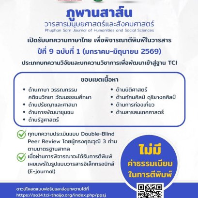 ประชาสัมพันธ์ การเข้าร่วมส่งบทความเพื่อตีพิมพ์ในภูพานสาส์น วารสารมนุษยศาสตร์และสังคมศาสตร์ มหาวิทยาลัยราชภัฏสกลนคร