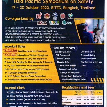 ประชาสัมพันธ์เชิญชวน เข้าร่วมการประชุมวิชาการ Asia Pacific Symposium on Safety 2023 (APSS 2023)