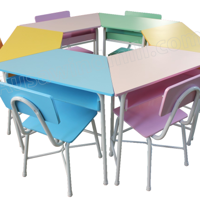 โต๊ะเก้าอี้นักเรียนหมู่ทรงคางหมูคละสี