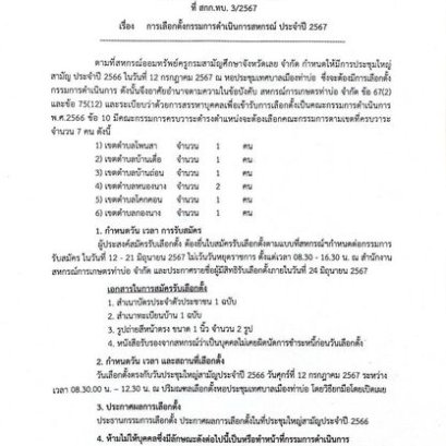 ประกาศสหกรณ์การเกษตรท่าบ่อ จำกัด