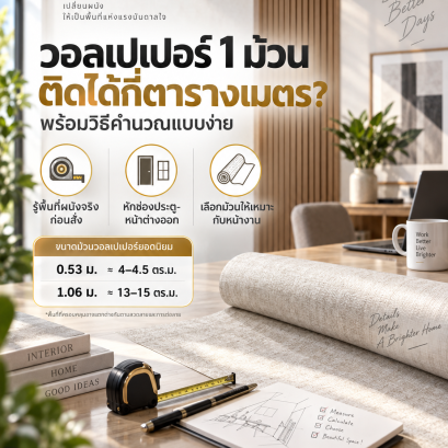วอลเปเปอร์ 1 ม้วนติดได้กี่ตารางเมตร พร้อมเปรียบเทียบวอลเปเปอร์ 0.53 เมตรและ 1.06 เมตร