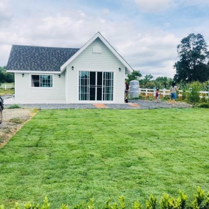 -ปูหญ้านวลน้อย,ปลูกรั้วดอกเข็ม,รั้วไทรเกาหลี  หน้างาน ปากช่อง