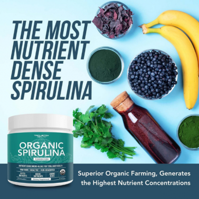 Organic Spirulina Powder: 4 Organic Certifications - Certified Organic by USDA, Ecocert, Naturland & OCIA - Vegan Farming Process, Non-Irraditated, Max Nutrient Density (8 oz.)
