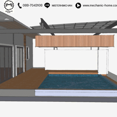 งานออกแบบหลังคาเลื่อนโพลีคาร์บอเนตแผ่นใหญ่ คลุมสระว่ายน้ำ @บ้านลูกค้า จ.หนองคาย