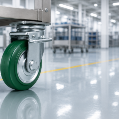 CHỌN BÁNH XE NÀO ĐỂ BẢO VỆ SÀN EPOXY NHÀ MÁY? 