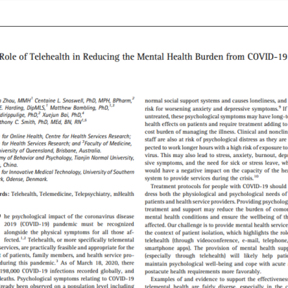 The Role of Telehealth in Reducing the Mental Health Burden from COVID-19