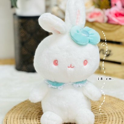 TOY008 ตุ๊กตากระต่ายขนนุ่มปุกปุยน่ารัก โบว์ฟ้า