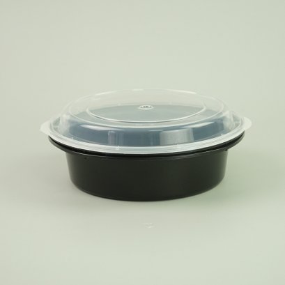 กล่องอาหาร PP กล่องกลมสีดำ ฝาใส 650 ml. ขนาด กว้าง x สูง :  18x6  cm.