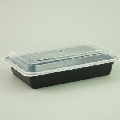 กล่องอาหาร PP สีดำ ฝาใส 650 ml กล่องญี่ปุ่น ขนาด  15x22x5.5 cm.