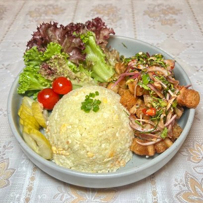ลาบคีโต Plant-Based (หมูกรอบวีแกน)