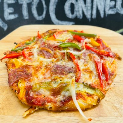 keto pizza salami by keto connect cafe