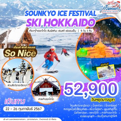 (SN) JP0102 ทัวร์ญี่ปุ่น ฮอกไกโด เล่นสกีฟูราโน่ 5 วัน 3 คืน บินตรง (XJ)