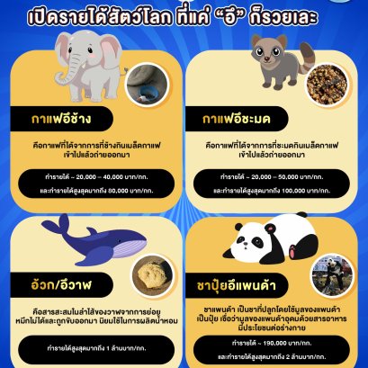 เปิดรายได้สัตว์โลก ที่แค่อึก็รวยเละ