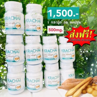 ส่งฟรี KRACHAI 10 กระปุกราคาพิเศษ กระชายขาวสกัด สูตรเข้มข้น 500mg. ของแท้แน่นอน