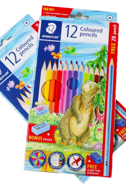 Staedtler 12 coloured pencils free 2b pencils