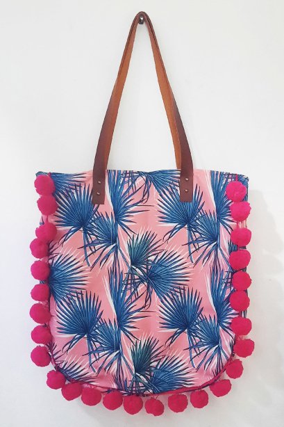 Pom-Pom Tote Tropical Printed