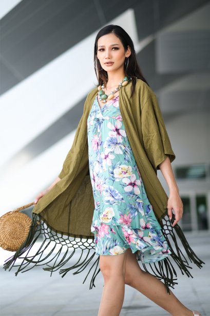 Bohemian Solid Color Loose Long Sleeve Open Front Kimono