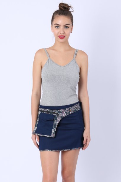 Women's Mini Denim Skirt with Adjustable Pocket BeltBag