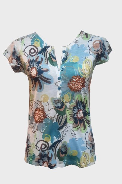 Green Floral Front Slit T-shirt