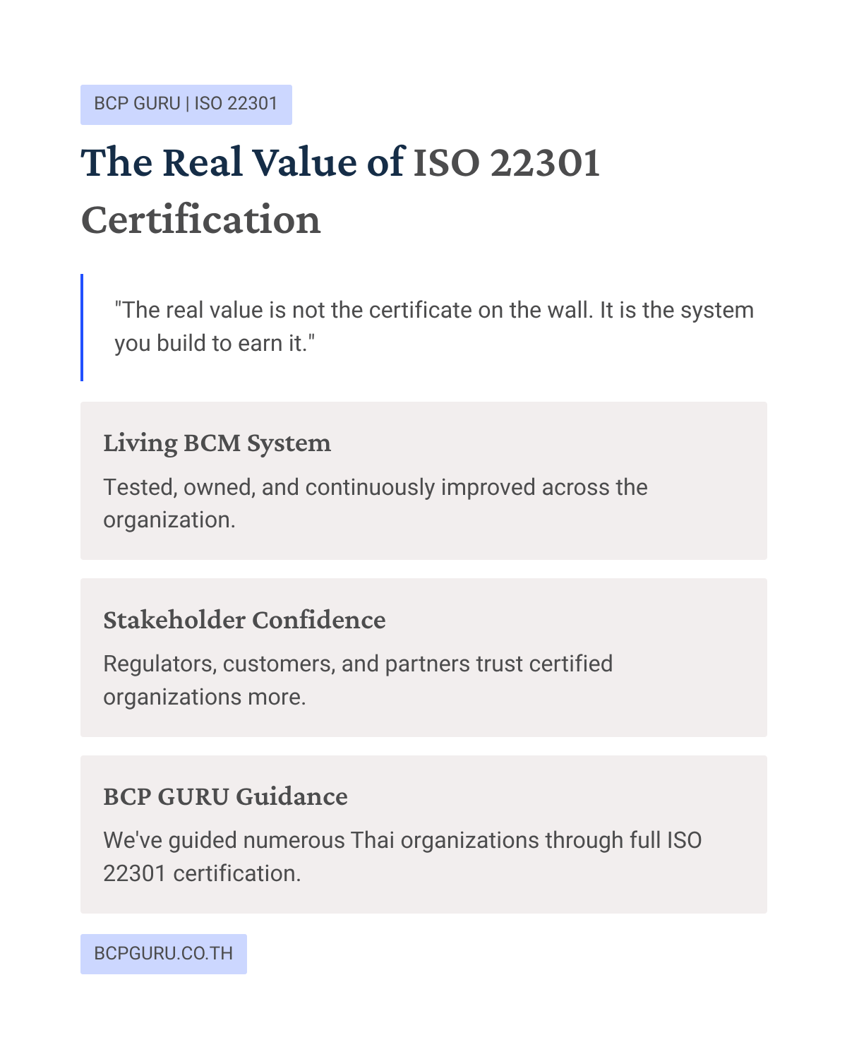 ISO 22301 Certification คืออะไร และคุ้มค่าไหม | BCP GURU Thailand