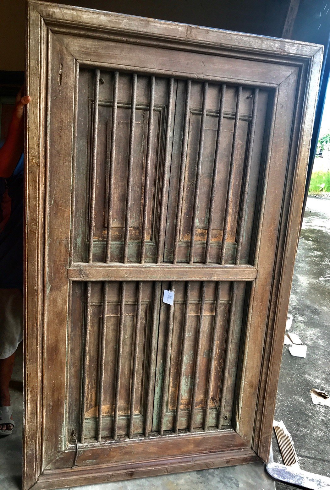 Antique Wooden Window with Iron Bars kamalaantique