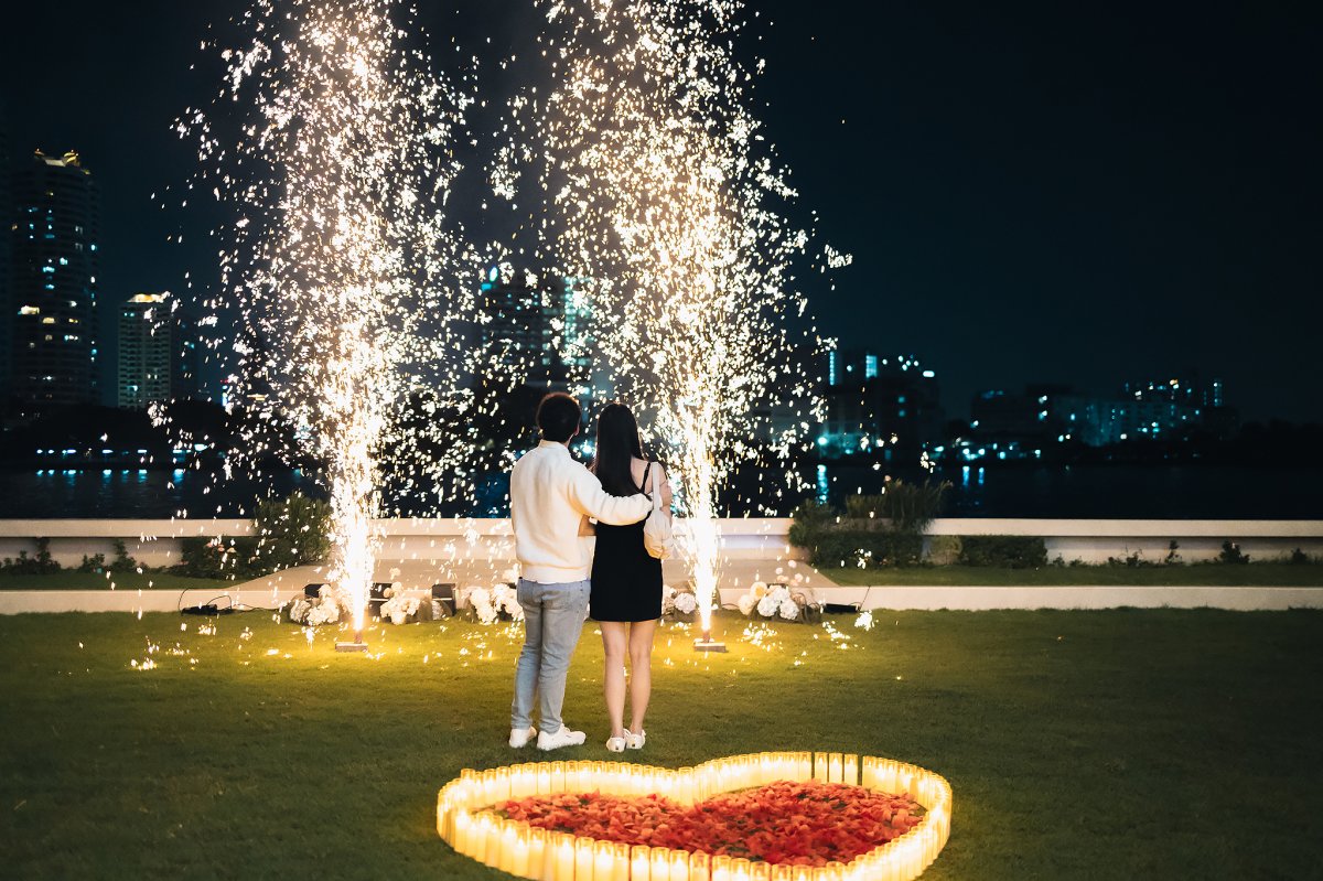 Riverside Proposal Package with fountain firework, Bangkok