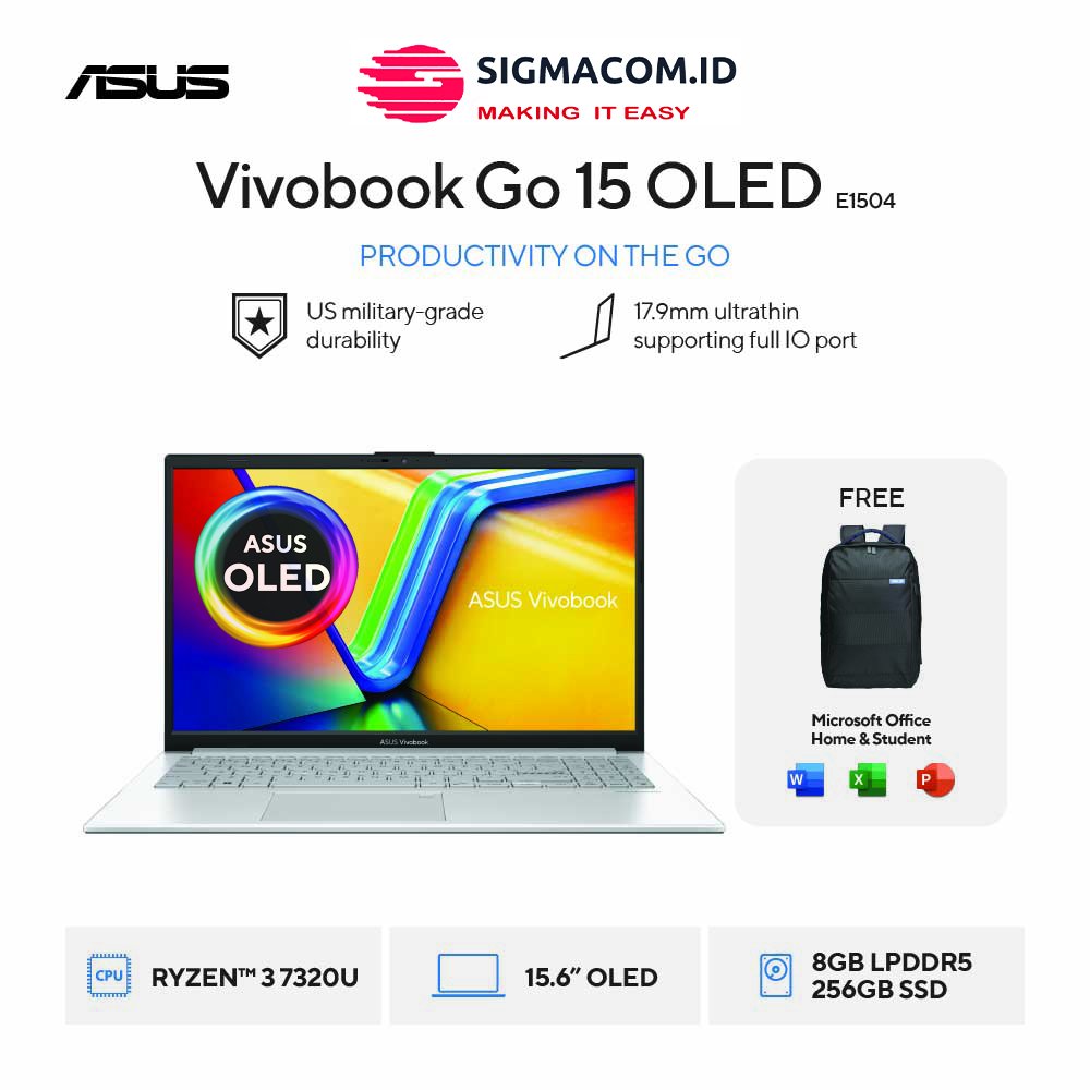 Asus VivoBook Go 15 Ryzen 3 7320U 8GB 256 SSD E1504FA-OLED322 -Cool Silver