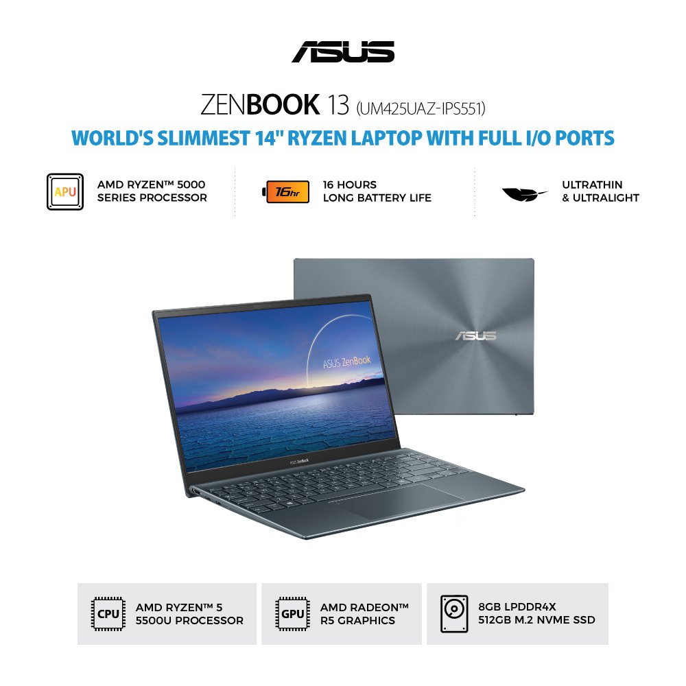 Asus ZenBook 14 UM425UAZ-IPS551 R5-5500U RAM 8GB SSD 512GB