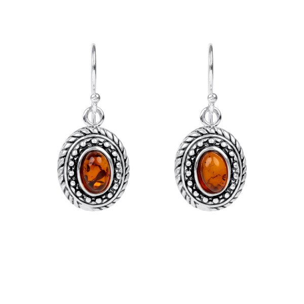 925 Sterling Silver Earrings With Amber - Nksilver