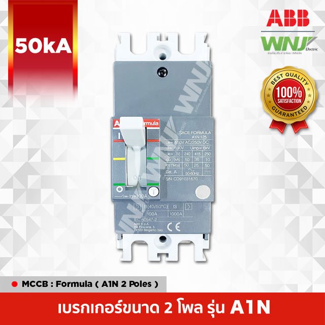 A1N 2P 50kA มีขนาดให้เลือกตั้งแต่ 16A-125A