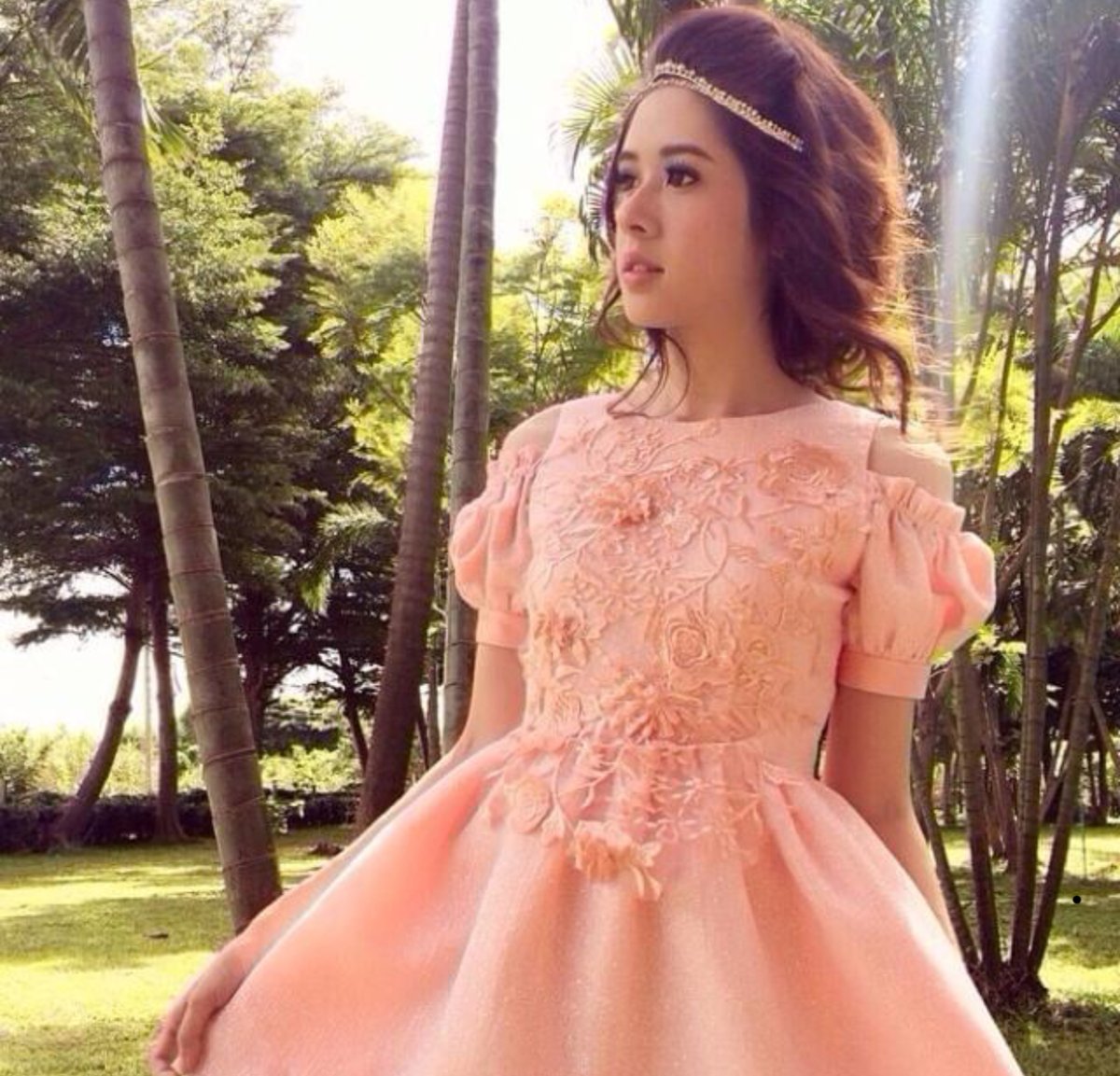 knee length dresses for ladies Peach Lace Baby Shower, Evening, Formal Maternity Dress Large / Peach main image 0