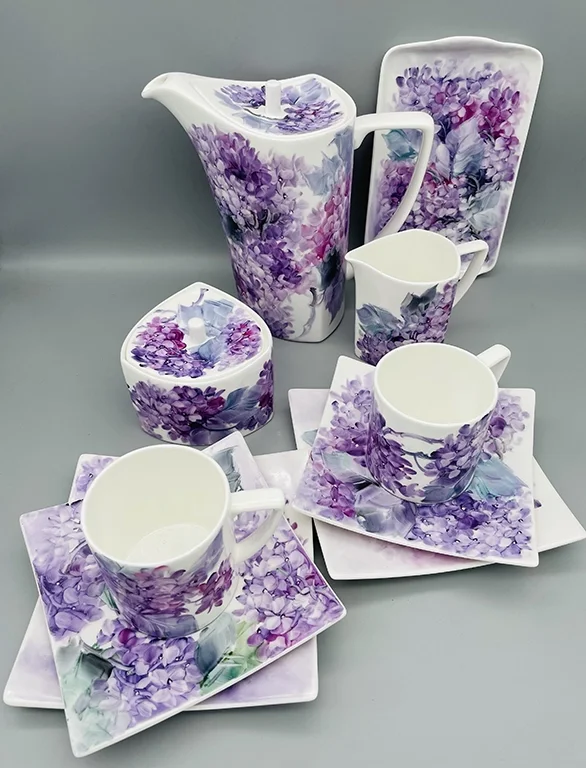 Hydrangea Luxe 12-Piece Tea & Coffee Set | Hand-Painted Porcelain